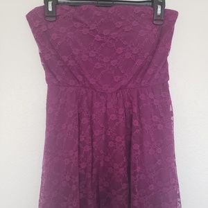 Strapless Dress with Lace Overlay